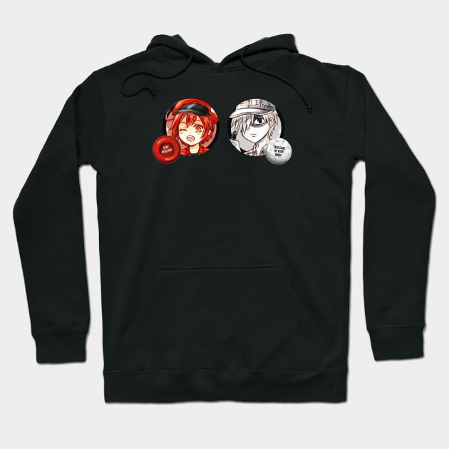 Hataraku Saibou Red & White Blood Cell Hoodie by candypiggy